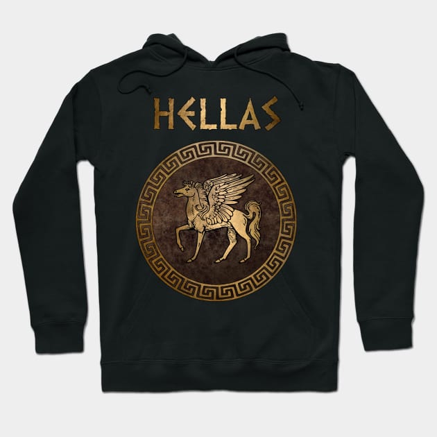 Hellas Ancient Greece Pegasus Symbol Hoodie by AgemaApparel